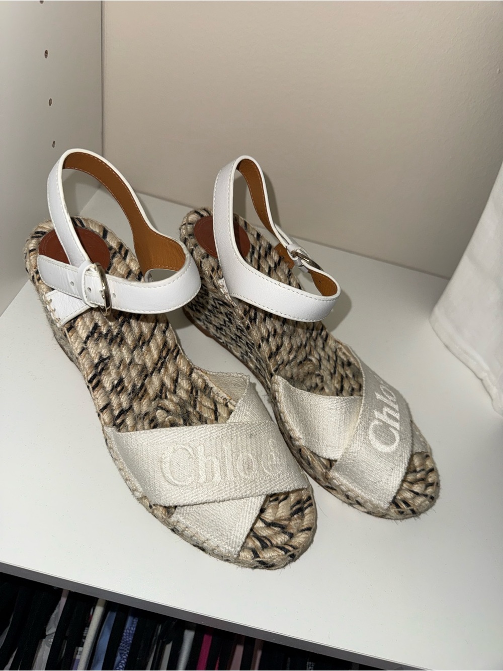 Chloe Cream and White Braided Espadrille Wedge Sandals